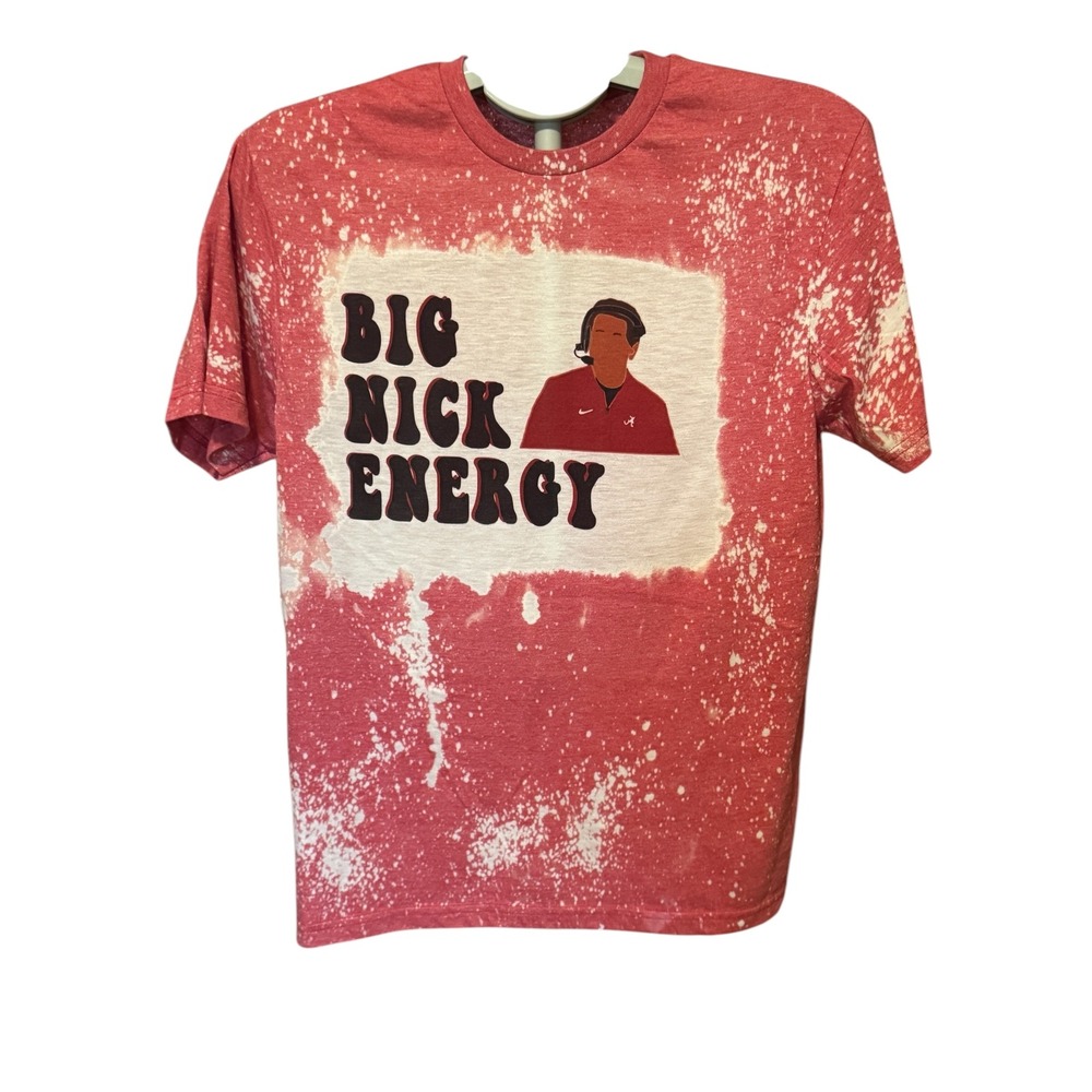 "Big Nick Energy" Alabama Football Bleached Red T-Shirt Size Medium EUC SEC Tee‎